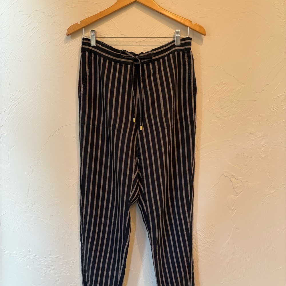 Ellen Tracy Navy and White Striped Drawstring Pants